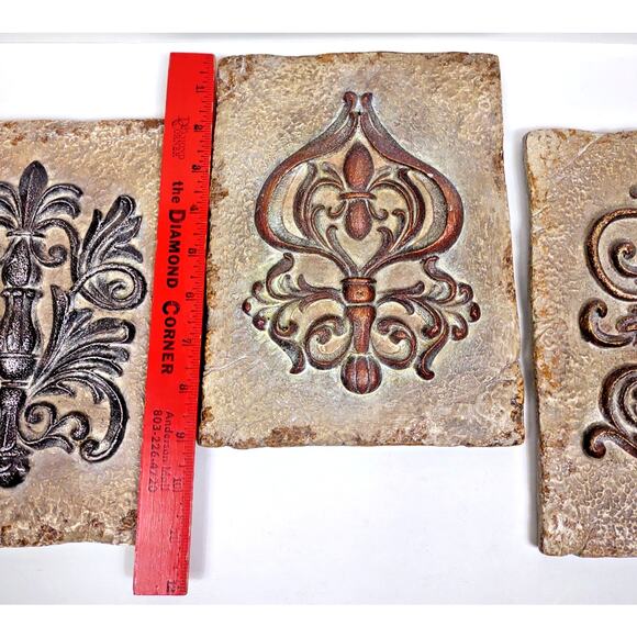 Southern Living at Home Decorative Stone Wall Plaques Fleur De Lis Tile 3 Pcs - Picture 8 of 9
